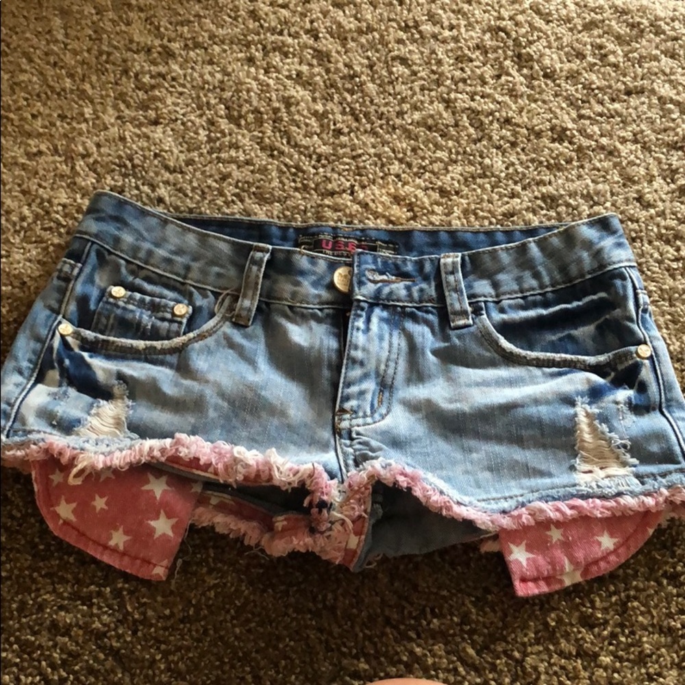 USA flag short blue jeans